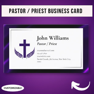 Carte De Visite Pasteur Prêtre élégant violet noir d'église