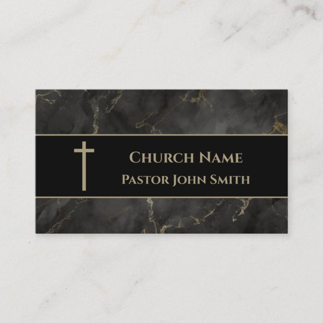 Carte De Visite Pastor de l'église Gold et Marbre noir Christian (Devant)