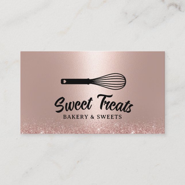 Carte De Visite Pastry Whisk Logo Cupcake Bakery Rose Gold Cake (Devant)