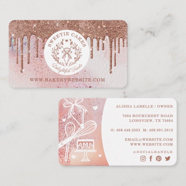 Carte De Visite Pâtisserie Boulangerie Parties scintillant Rose Go (Devant / Derrière)