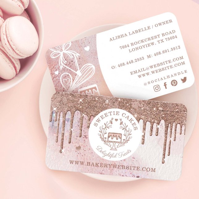 Carte De Visite Pâtisserie Boulangerie Parties scintillant Rose Go (Créateur téléchargé)