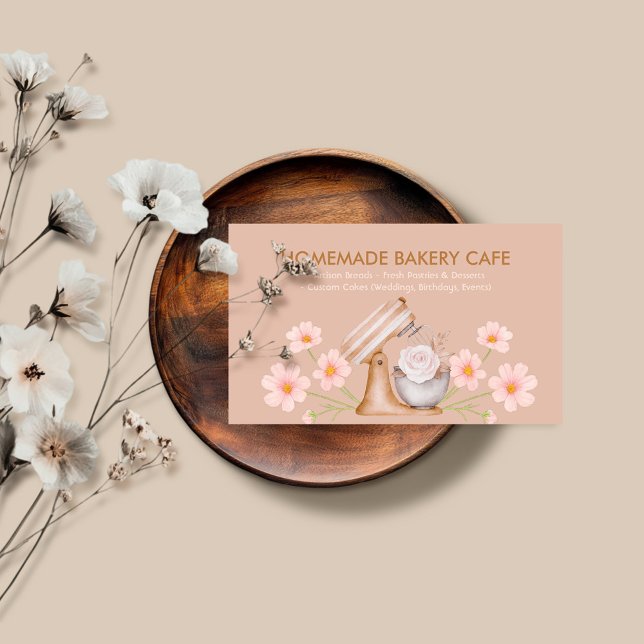 Carte De Visite Pâtisserie Brown simple boulangerie florale (Créateur téléchargé)