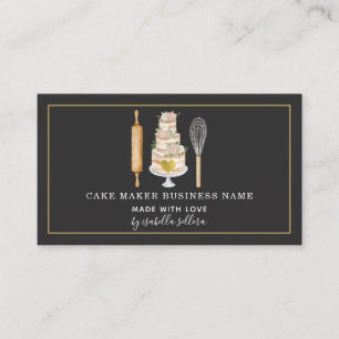 Carte De Visite Pâtisserie Chef Aquarelle Cuisine Ustensile Noir