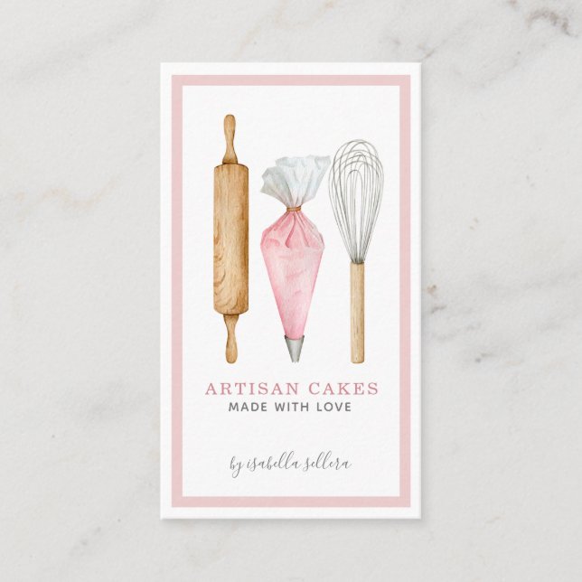 Carte De Visite Pâtisserie Chef Aquarelle Cuisine Ustensiles (Devant)