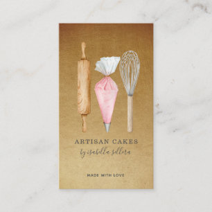 Carte De Visite Pâtisserie Chef Aquarelle Cuisine Ustensiles Or