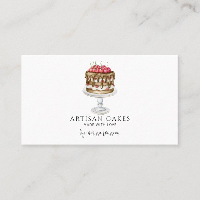 Carte De Visite Pâtisserie Chef Aquarelle Cuisson Pink Cake Bus (Devant)