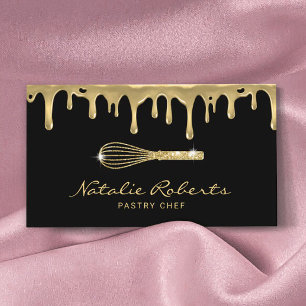 Carte De Visite Pâtisserie Chef Conduites d'or moderne Whisk Logo 