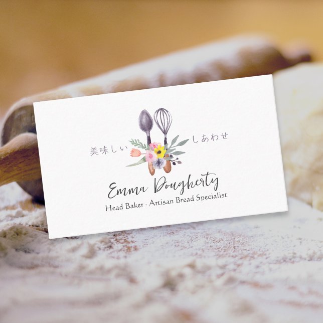 Carte De Visite Pâtisserie Chef Cuisine Ustensile Floral Bouquet R (Créateur téléchargé)