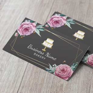 Carte De Visite Pâtisserie Chef Fleur & Abeilles Gray Géométrique