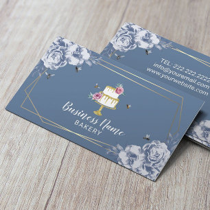 Carte De Visite Pâtisserie Chef Fleur bleue et abeilles Gâteau s