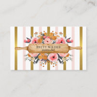 Pâtisserie Chef Floral Pink Gold Foil Stripes