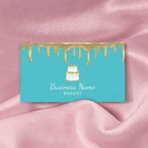 Carte De Visite Pâtisserie Chef Gold Cake Logo Turquoise moderne