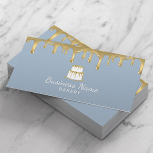 Carte De Visite Pâtisserie Chef gouttes d'or gâteau Dusty Blue