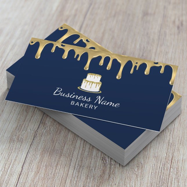 Carte De Visite Pâtisserie Chef moderne Marine & Gold Cake Logo (Créateur téléchargé)