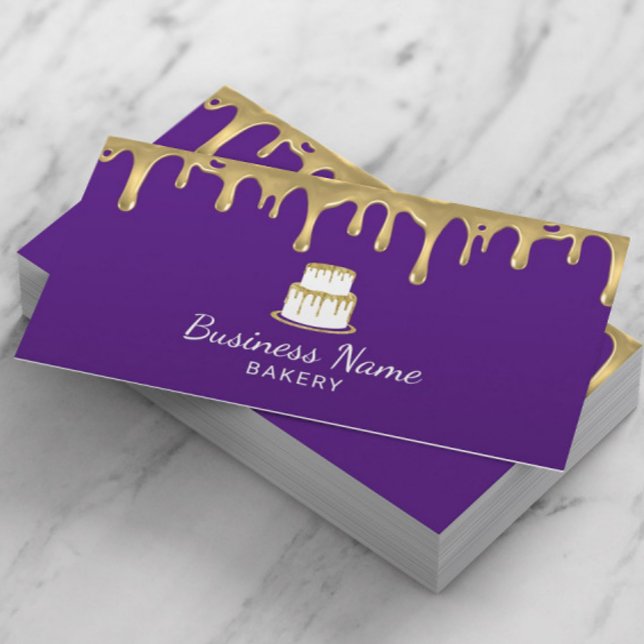 Carte De Visite Pâtisserie Chef Moderne Purple & Gold Cake Logo (Créateur téléchargé)