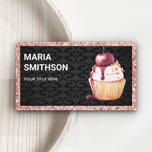 Carte De Visite Pâtisserie Chef Pâtissier Cupcake Cerise Or Rose
