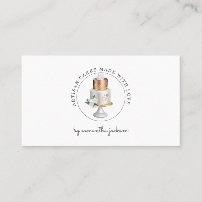 Carte De Visite Pâtisserie Chef Rose Gold White Cake (Devant)