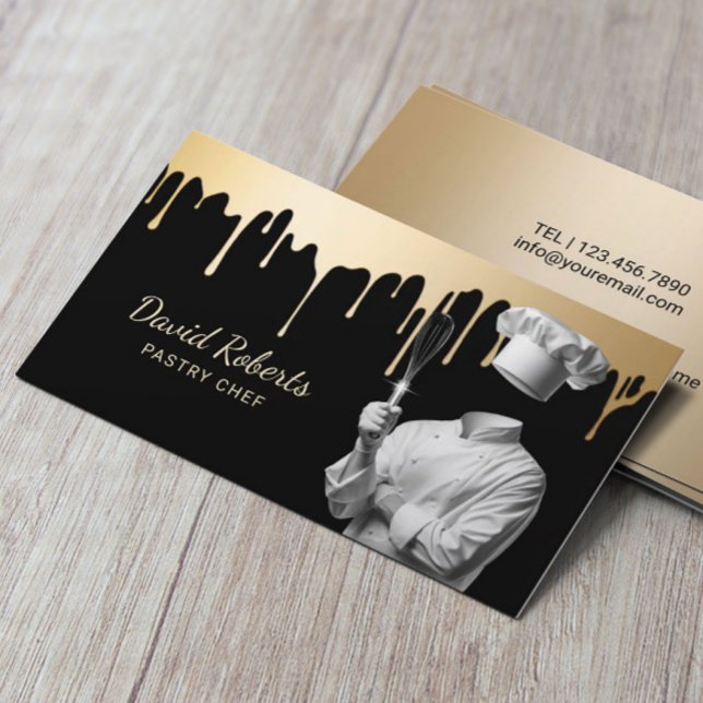Carte De Visite Pâtisserie Chef & Whisk Congés d'or moderne Boulan (Créateur téléchargé)