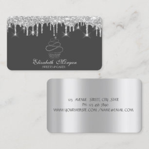 Carte De Visite Pâtisserie Cupcake au Goutte à Goutte Pailleté Arg