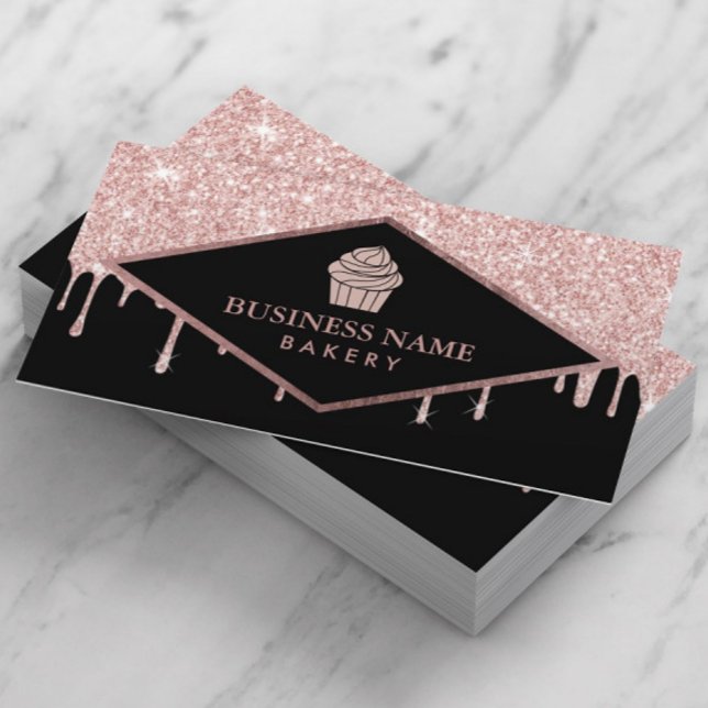 Carte De Visite Pâtisserie Cupcake Boulangerie Rose Parties scinti (Créateur téléchargé)