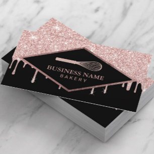 Carte De Visite Pâtisserie Cupcake Boulangerie Whisk Rose Gold Dri