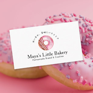 Carte De Visite Pâtisserie de donuts roses mignonne et rustique