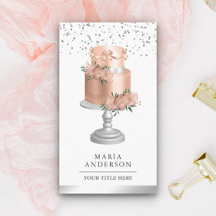 Carte De Visite Pâtisserie de gâteau floral poussiéreux rose blush
