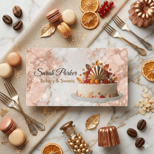Carte De Visite Pâtisserie élégante en marbre or rose