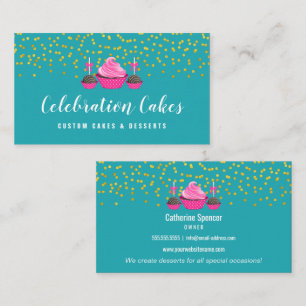Carte De Visite Pâtisserie Élégante Gold Sprinkles Cupcake Cake Po