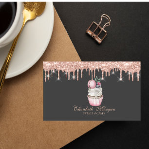 Carte De Visite Pâtisserie Gouttes de Rose Doré Macaron Cupcake Su