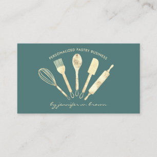 Carte De Visite Pâtisserie Maison de Chef Pâtissier Vert Sauge Or