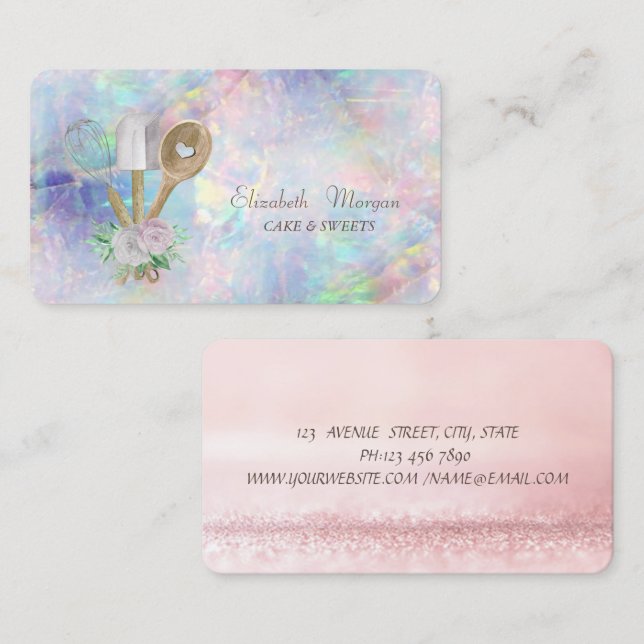 Carte De Visite Pâtisserie Outils à main Holographique, Opal (Devant / Derrière)