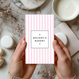 Carte De Visite Pâtisserie Rétro aux Rayures Rose Bonbon
