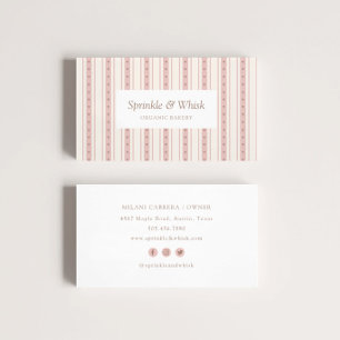 Carte De Visite Pâtisserie Rétro Rose Et Brun À Rayures De Cœur