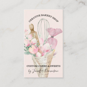 Carte De Visite Pâtisserie Rose Chef Floral