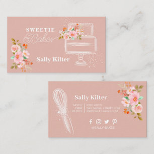Carte De Visite Pâtisserie rose et Cuisine Ustensiles gâteaux Bake