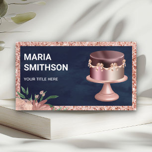 Carte De Visite Pâtisserie Rose Gold Pailleté Rose Bleu Marine