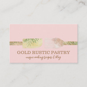 Carte De Visite Pâtisserie rose jaune cuillère à feuilles d'eucaly