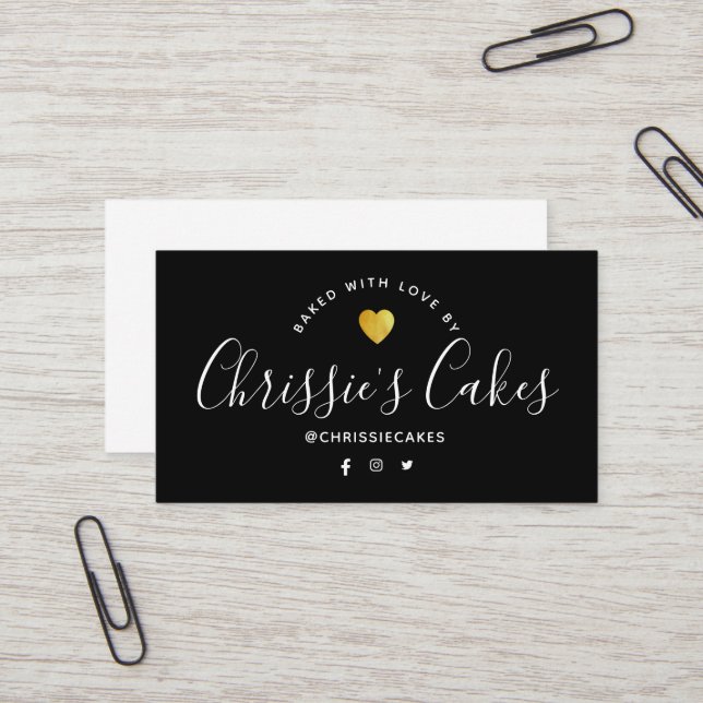 Carte De Visite pâtisserie sur mesure en lettrage noir (Devant/Arrière en situation)
