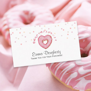 Carte De Visite Pâtissier Boulangerie Donut Cœur Rose Aquarelle