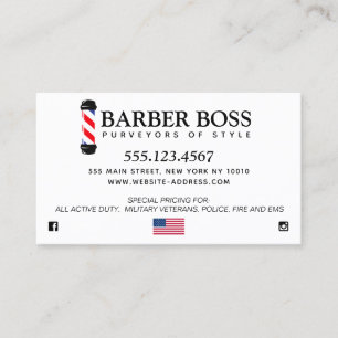 Carte De Visite Patriotique Barber Shop Pole avec drapeau américai