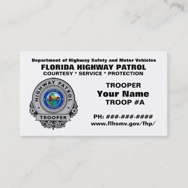 Carte De Visite Patrouille FHP de route de la Floride (Devant)