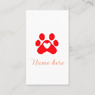 Carte De Visite Patte de chien cœur rouge animal familier ajouter 