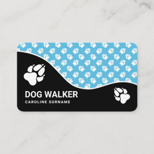 Carte De Visite Pattes de chien amusantes bleues et noires Promene