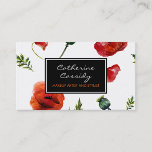 Carte De Visite Pavots rouges, floral noir et blanc, maquilleur
