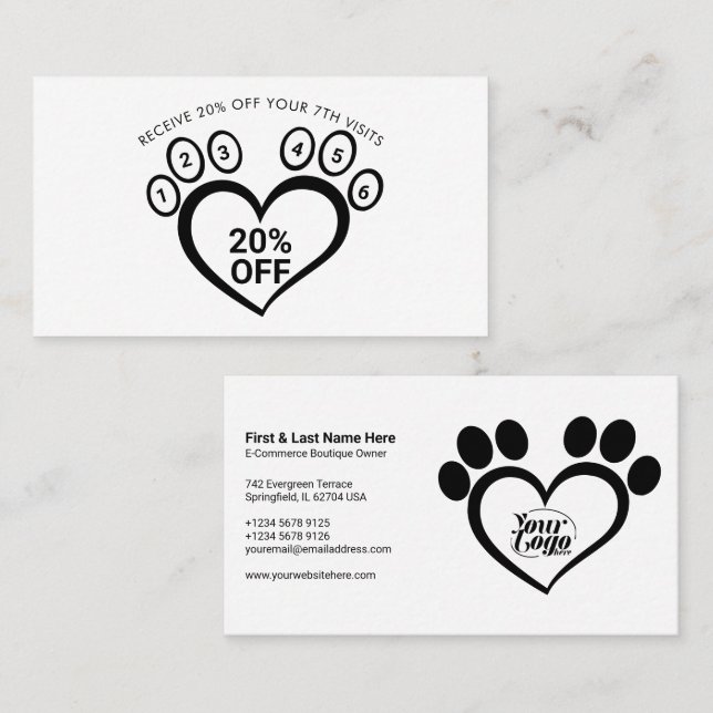 Carte De Visite Paw Animaux Grossissant Vet Loyauté (Devant / Derrière)