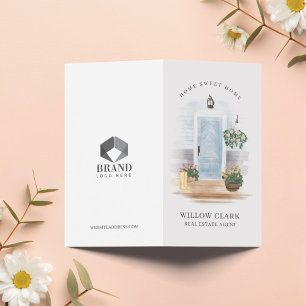 Carte De Visite Pays Aquarelle Porte bleue Agent immobilier