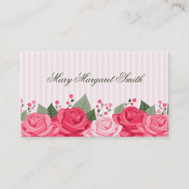 Carte De Visite Pays Chic Roses/Stripes Appel/Carte de visite (Devant)