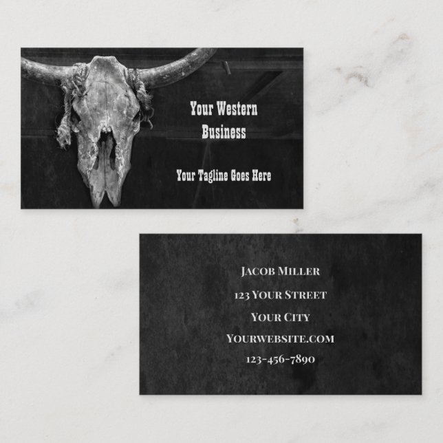 Carte De Visite Pays Occidental Taureau de cowboy noir et blanc (Devant / Derrière)