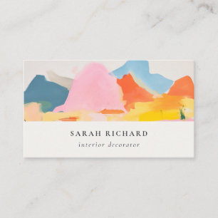 Carte De Visite Paysage de montagne abstrait boho rose bleu orange
